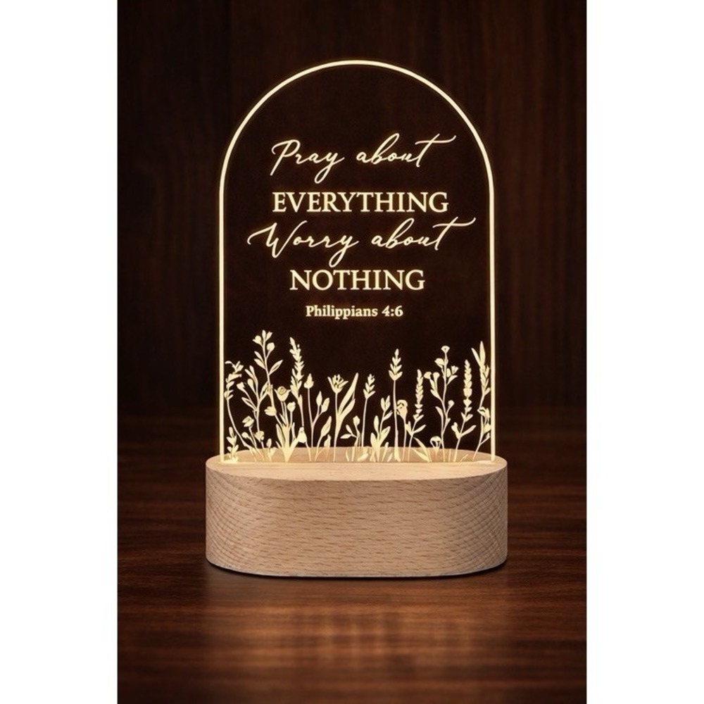 Christian Bible Verse LED Night Light LED Lamp Wood Base Gift Phillippians 4:6
